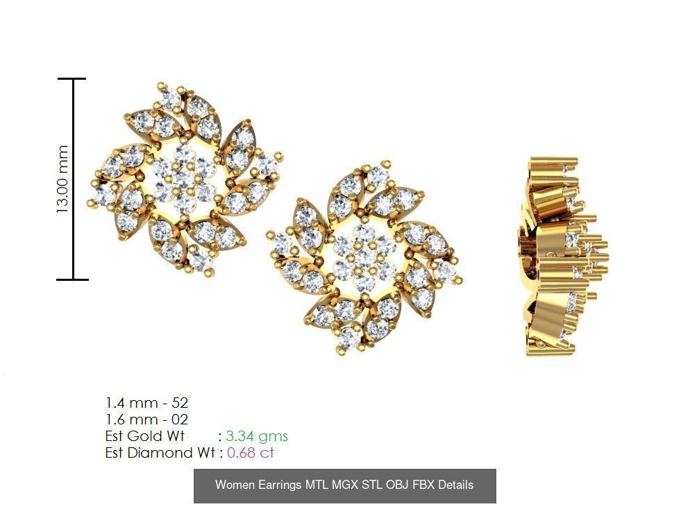 196 Women Earrings MTL MGX STL OBJ FBX Details Collection _202
