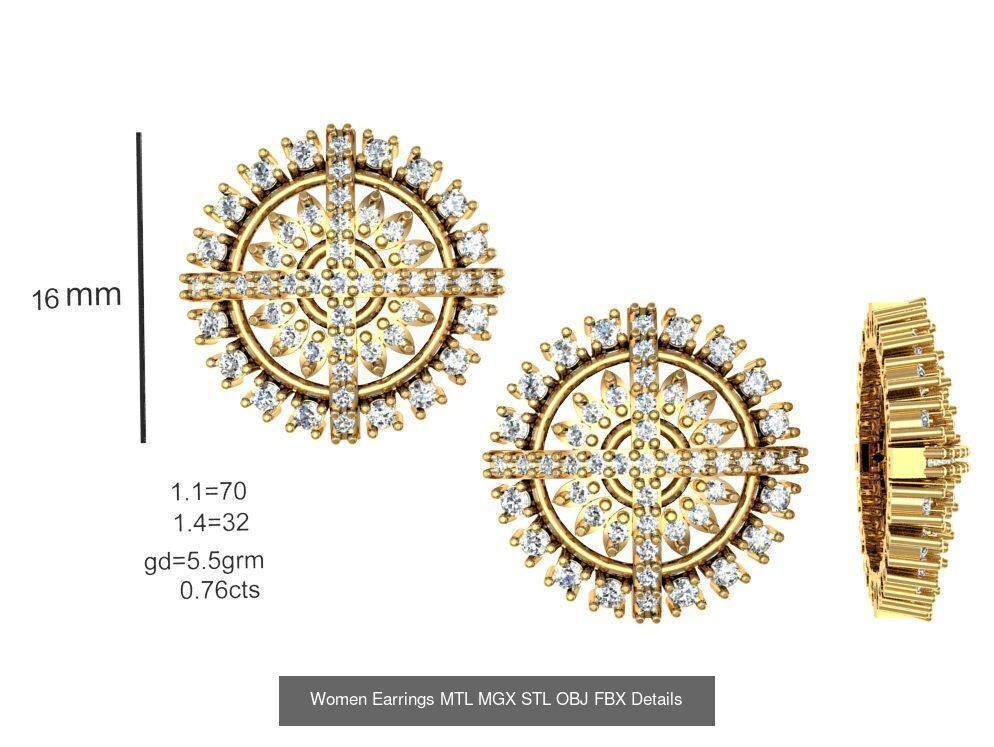 196 Women Earrings MTL MGX STL OBJ FBX Details Collection _162