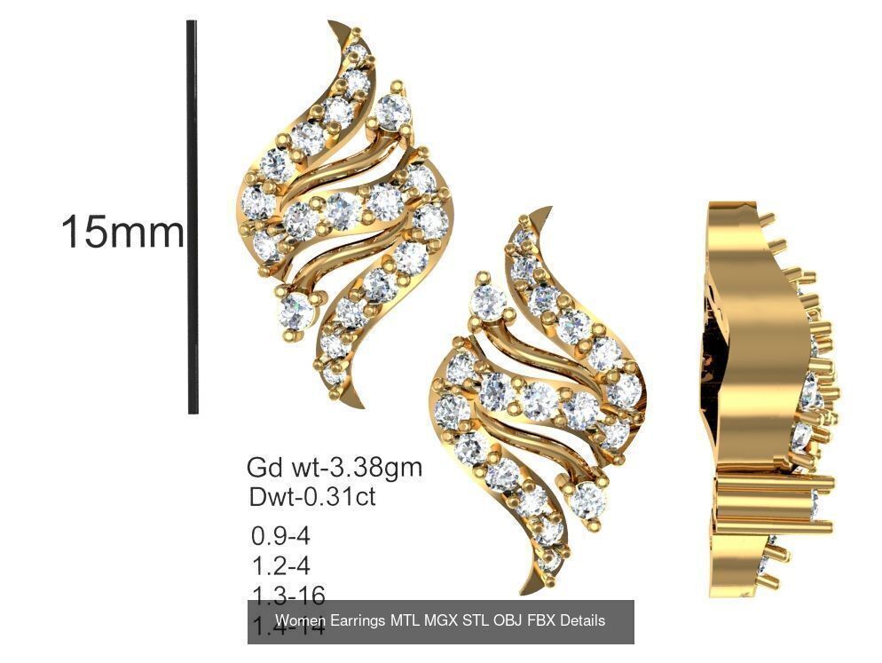 196 Women Earrings MTL MGX STL OBJ FBX Details Collection _165