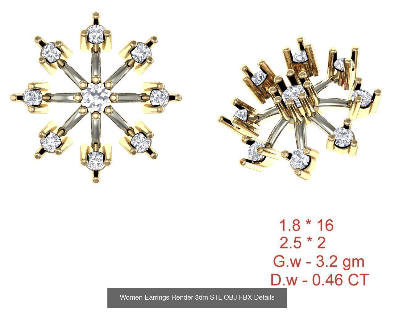 196 Women Earrings MTL MGX STL OBJ FBX Details Collection _37