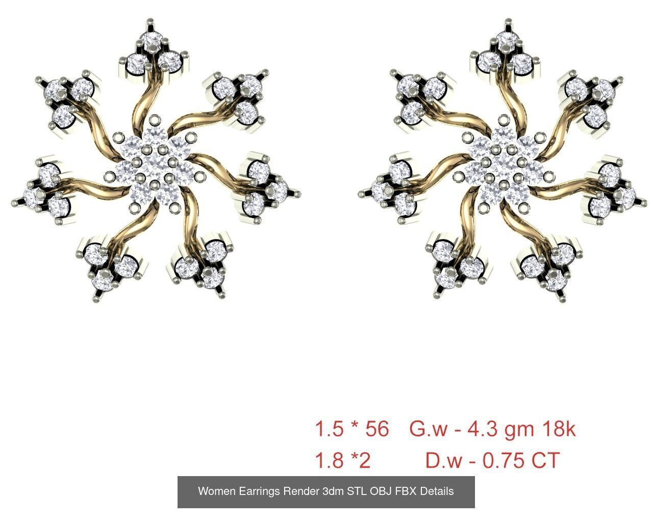 196 Women Earrings MTL MGX STL OBJ FBX Details Collection _61