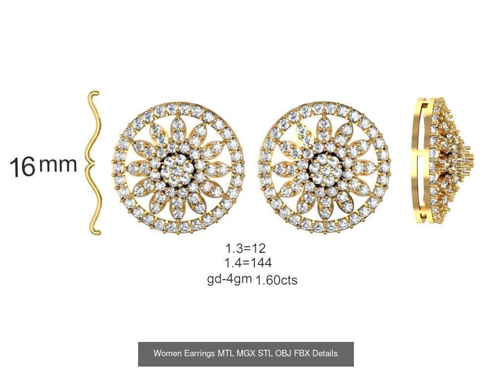 196 Women Earrings MTL MGX STL OBJ FBX Details Collection _153