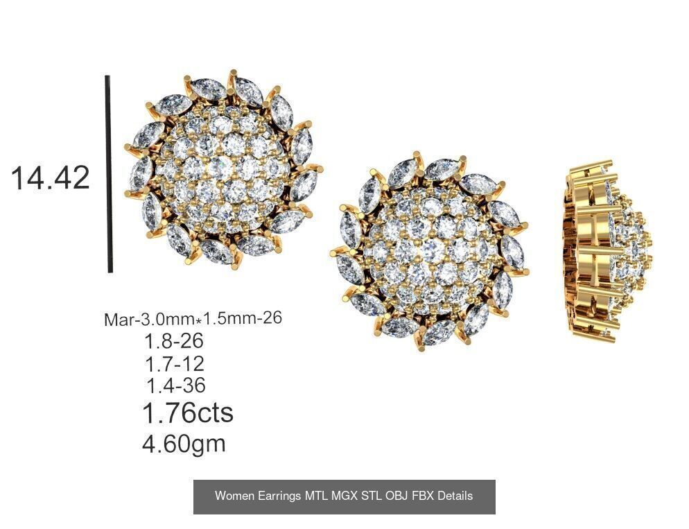 196 Women Earrings MTL MGX STL OBJ FBX Details Collection _144