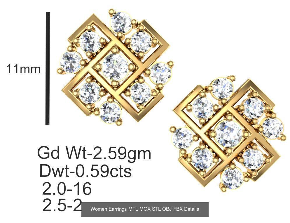 196 Women Earrings MTL MGX STL OBJ FBX Details Collection _76