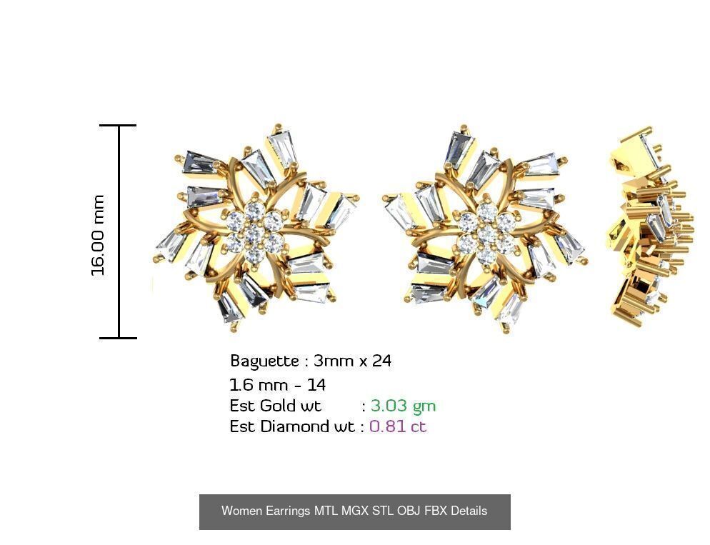 196 Women Earrings MTL MGX STL OBJ FBX Details Collection _85