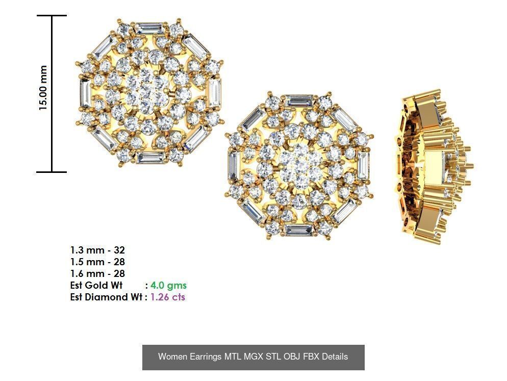 196 Women Earrings MTL MGX STL OBJ FBX Details Collection _209