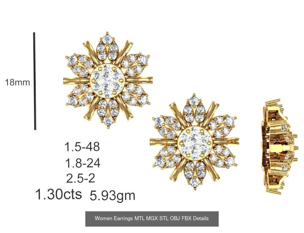 196 Women Earrings MTL MGX STL OBJ FBX Details Collection _160