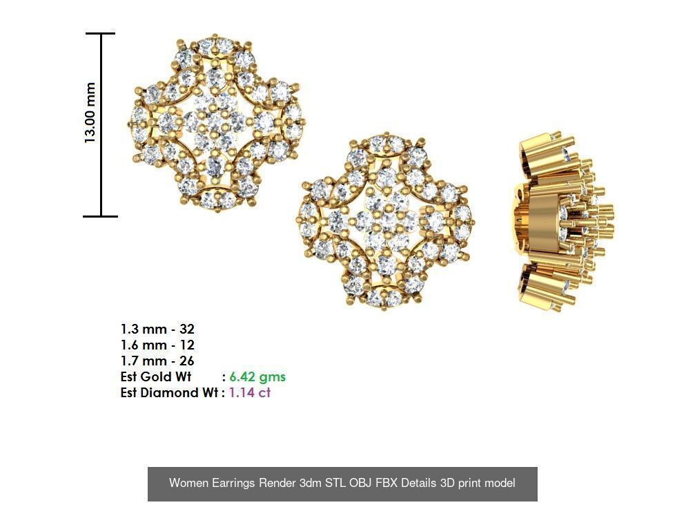 196 Women Earrings MTL MGX STL OBJ FBX Details Collection _197