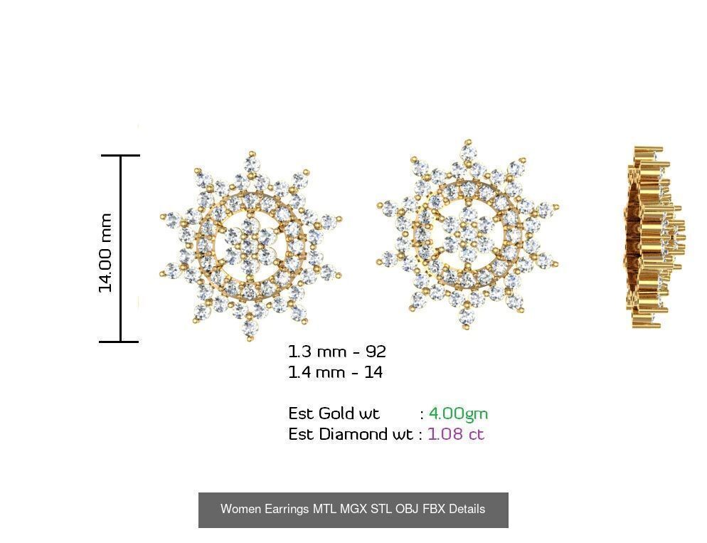 196 Women Earrings MTL MGX STL OBJ FBX Details Collection _108