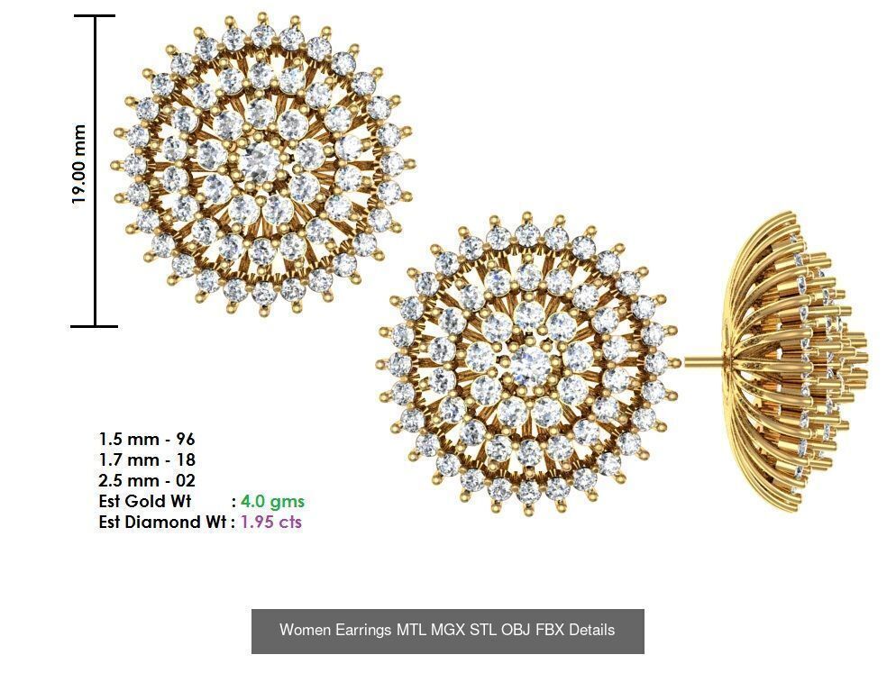 196 Women Earrings MTL MGX STL OBJ FBX Details Collection _103