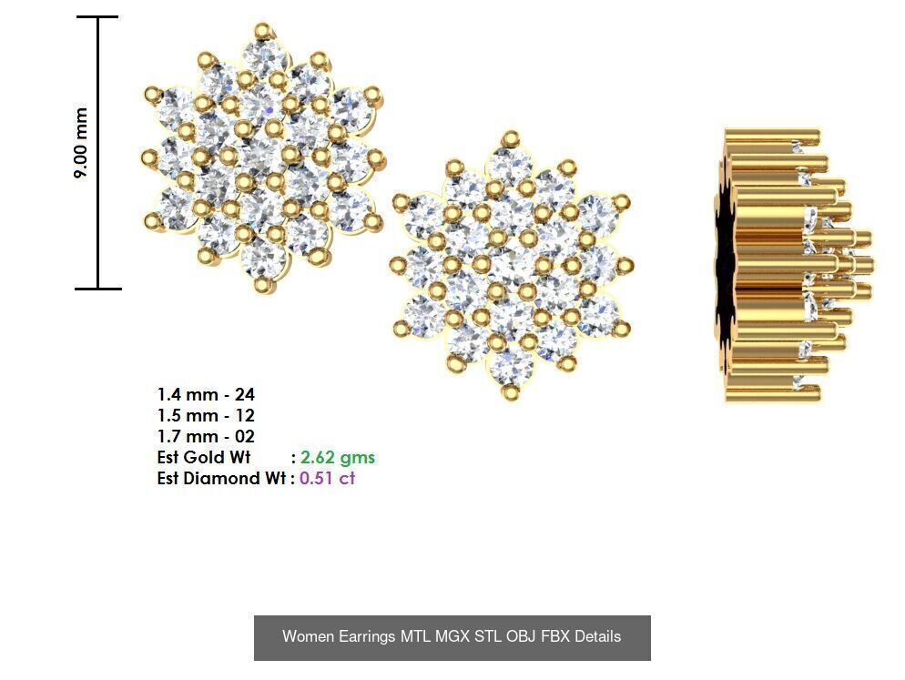 196 Women Earrings MTL MGX STL OBJ FBX Details Collection _127