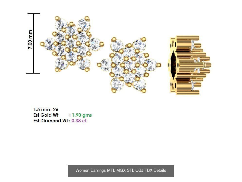 196 Women Earrings MTL MGX STL OBJ FBX Details Collection _134