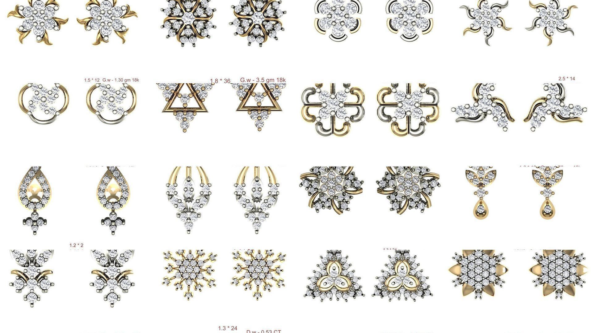 196 Women Earrings MTL MGX STL OBJ FBX Details Collection _1