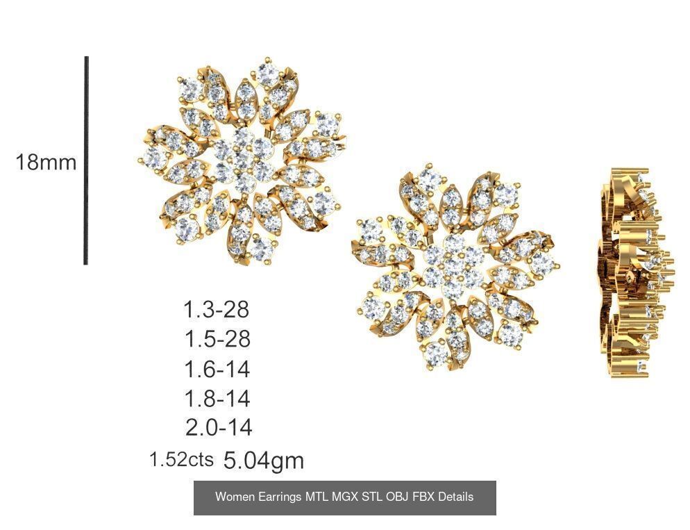 196 Women Earrings MTL MGX STL OBJ FBX Details Collection _205