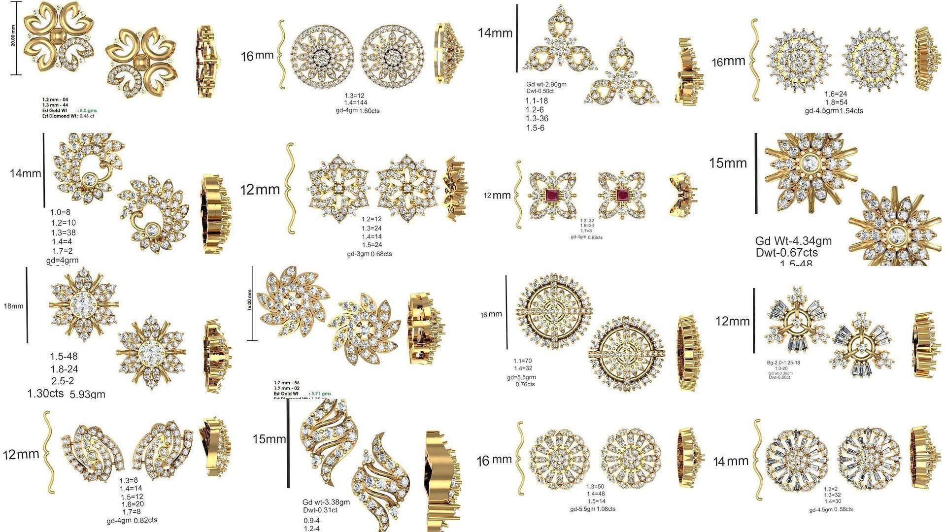 196 Women Earrings MTL MGX STL OBJ FBX Details Collection _15