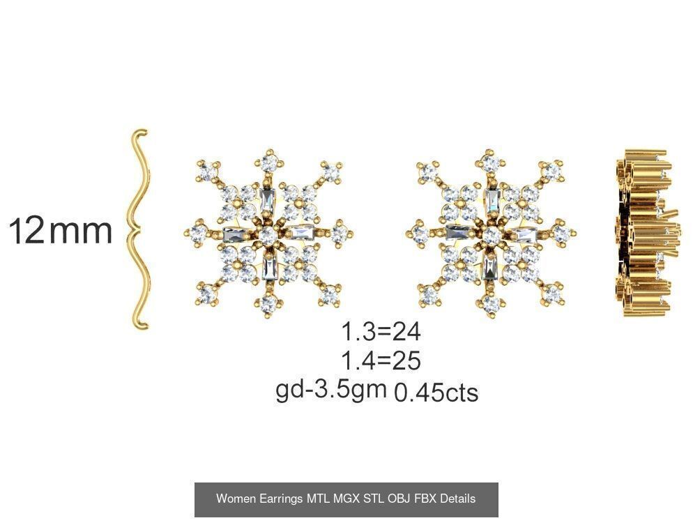 196 Women Earrings MTL MGX STL OBJ FBX Details Collection _175