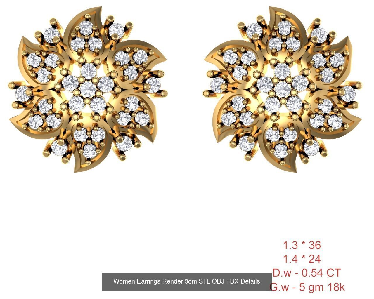 196 Women Earrings MTL MGX STL OBJ FBX Details Collection _69