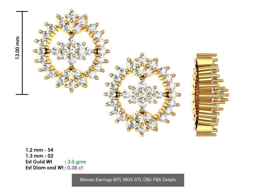 196 Women Earrings MTL MGX STL OBJ FBX Details Collection _176