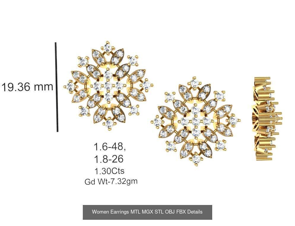 196 Women Earrings MTL MGX STL OBJ FBX Details Collection _145