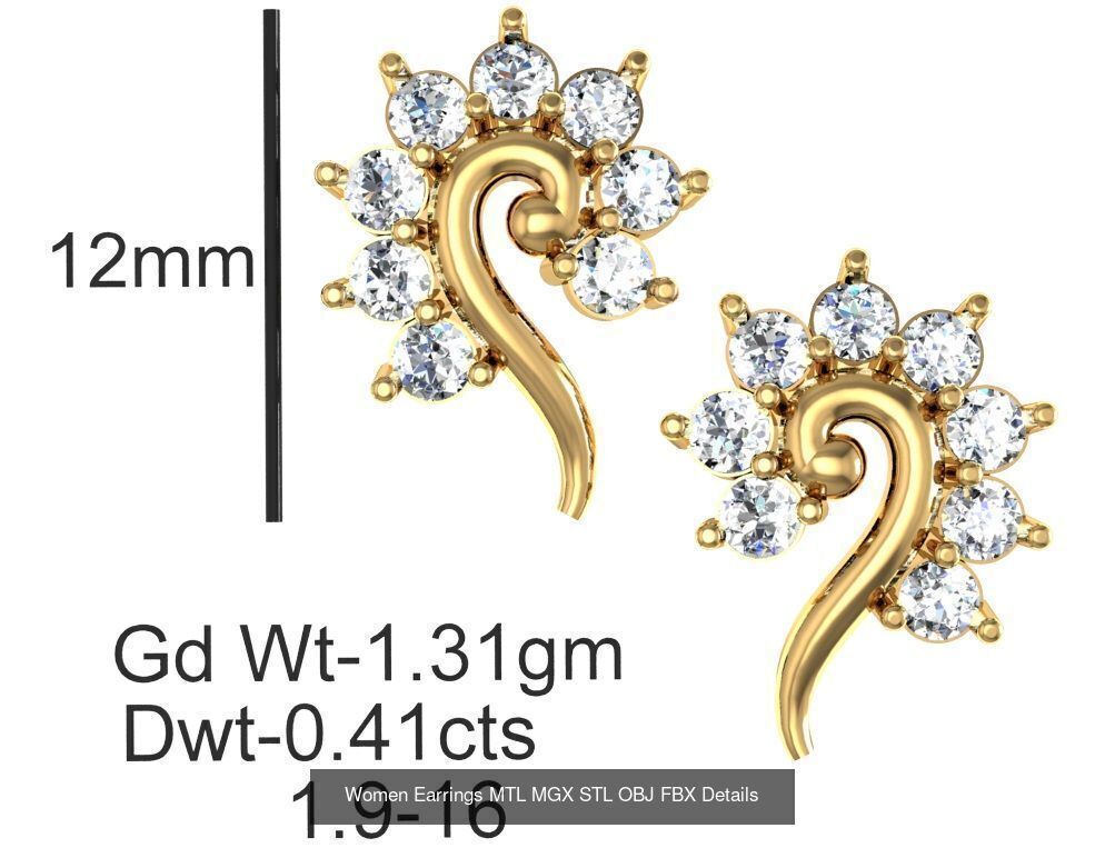 196 Women Earrings MTL MGX STL OBJ FBX Details Collection _102