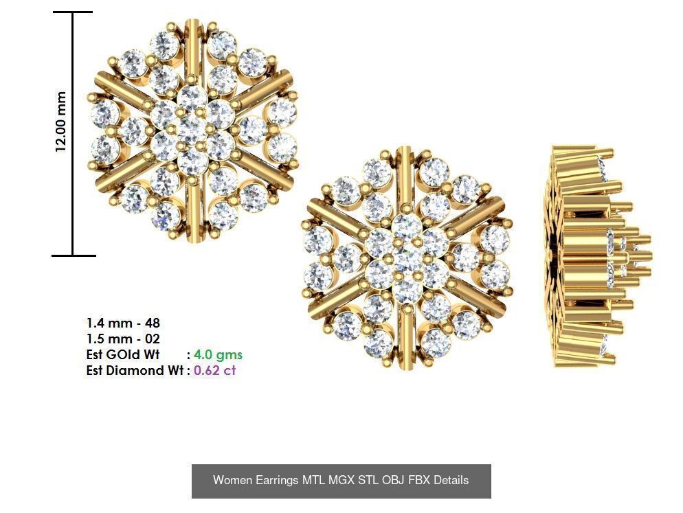 196 Women Earrings MTL MGX STL OBJ FBX Details Collection _206