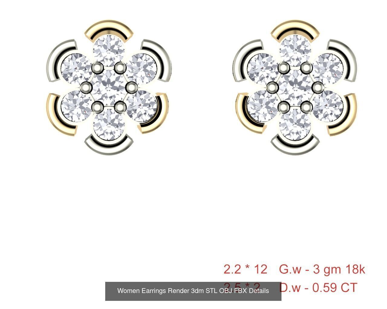 196 Women Earrings MTL MGX STL OBJ FBX Details Collection _43