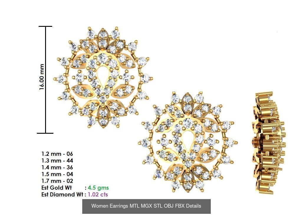 196 Women Earrings MTL MGX STL OBJ FBX Details Collection _204