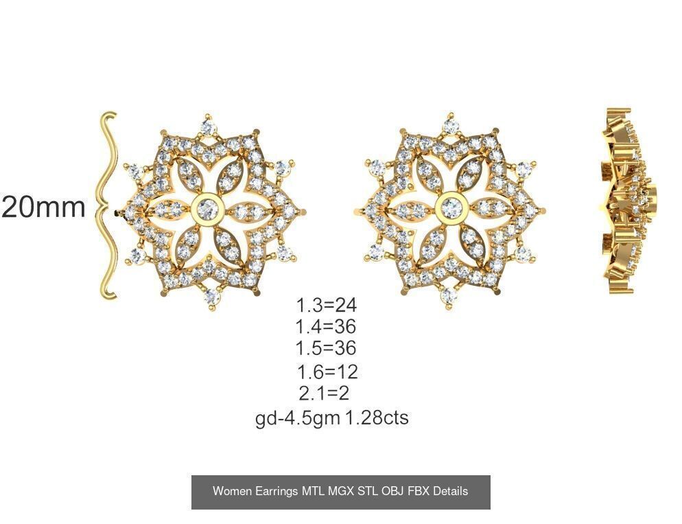 196 Women Earrings MTL MGX STL OBJ FBX Details Collection _139