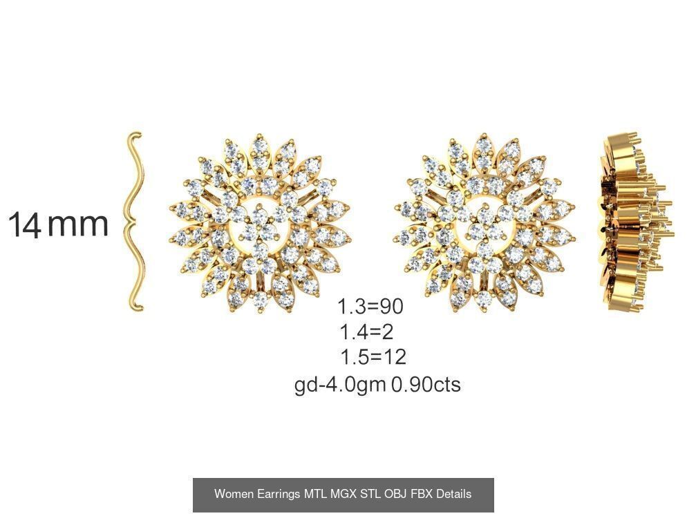196 Women Earrings MTL MGX STL OBJ FBX Details Collection _170