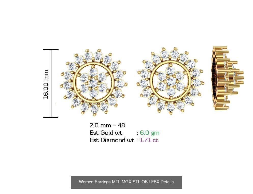 196 Women Earrings MTL MGX STL OBJ FBX Details Collection _97