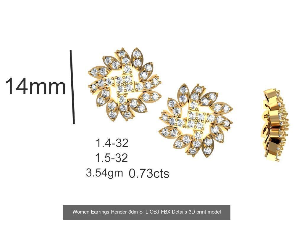 196 Women Earrings MTL MGX STL OBJ FBX Details Collection _190
