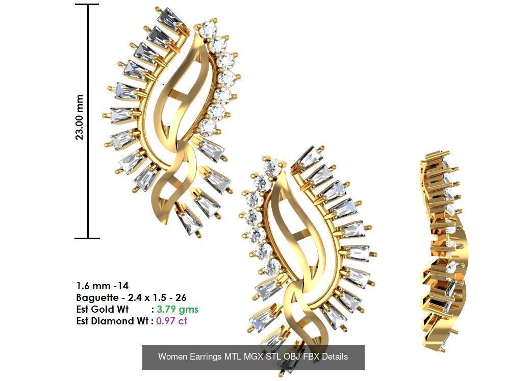 196 Women Earrings MTL MGX STL OBJ FBX Details Collection _82