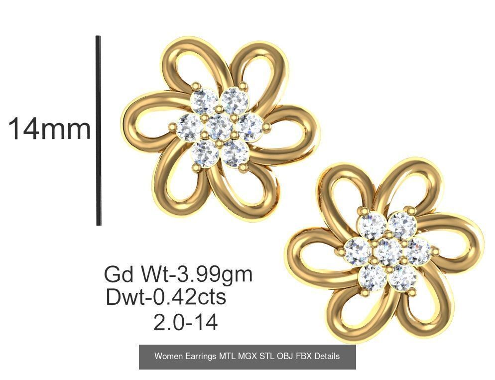 196 Women Earrings MTL MGX STL OBJ FBX Details Collection _118