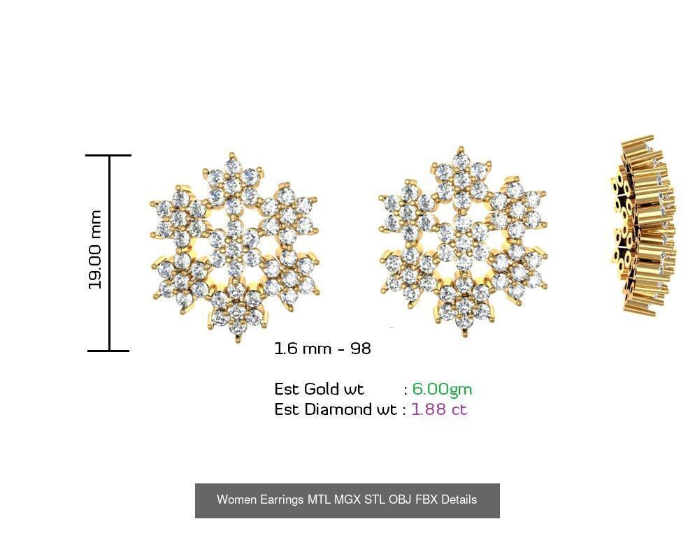 196 Women Earrings MTL MGX STL OBJ FBX Details Collection _137