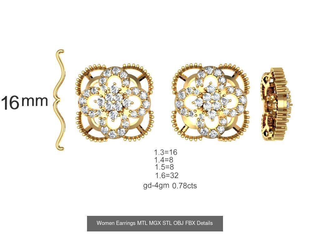 196 Women Earrings MTL MGX STL OBJ FBX Details Collection _150