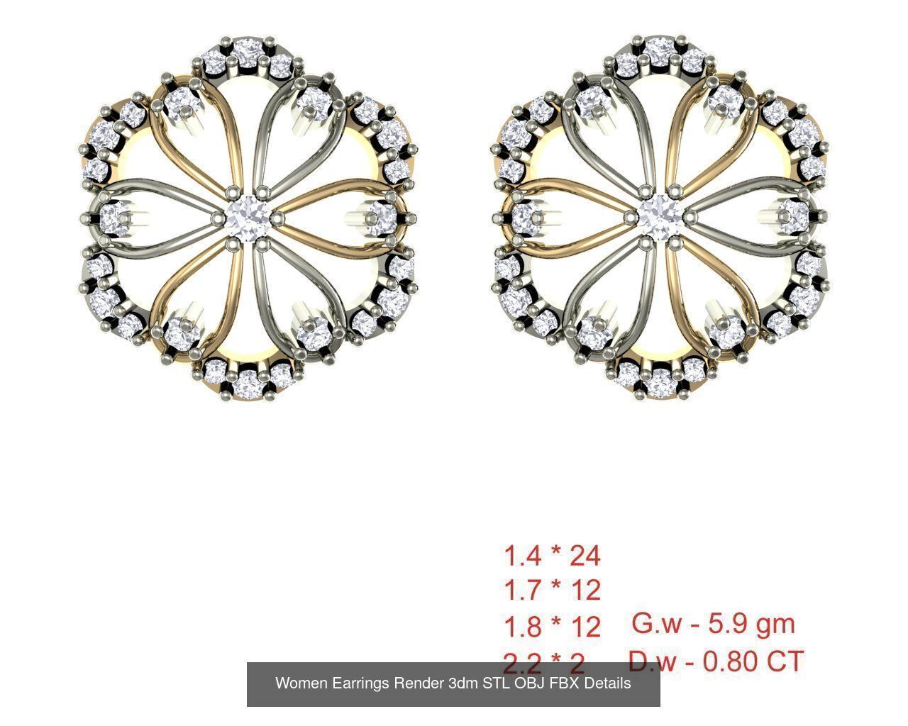 196 Women Earrings MTL MGX STL OBJ FBX Details Collection _38