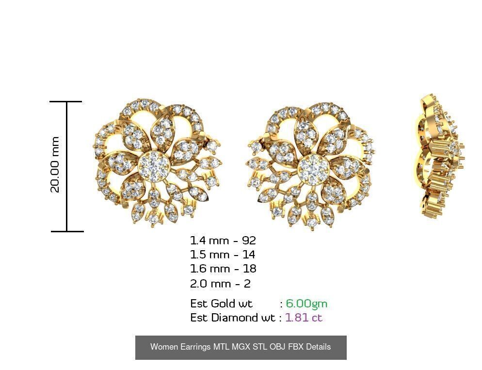 196 Women Earrings MTL MGX STL OBJ FBX Details Collection _140
