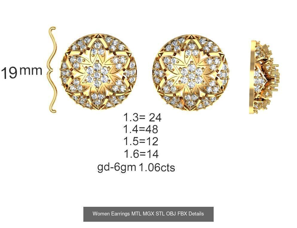 196 Women Earrings MTL MGX STL OBJ FBX Details Collection _116
