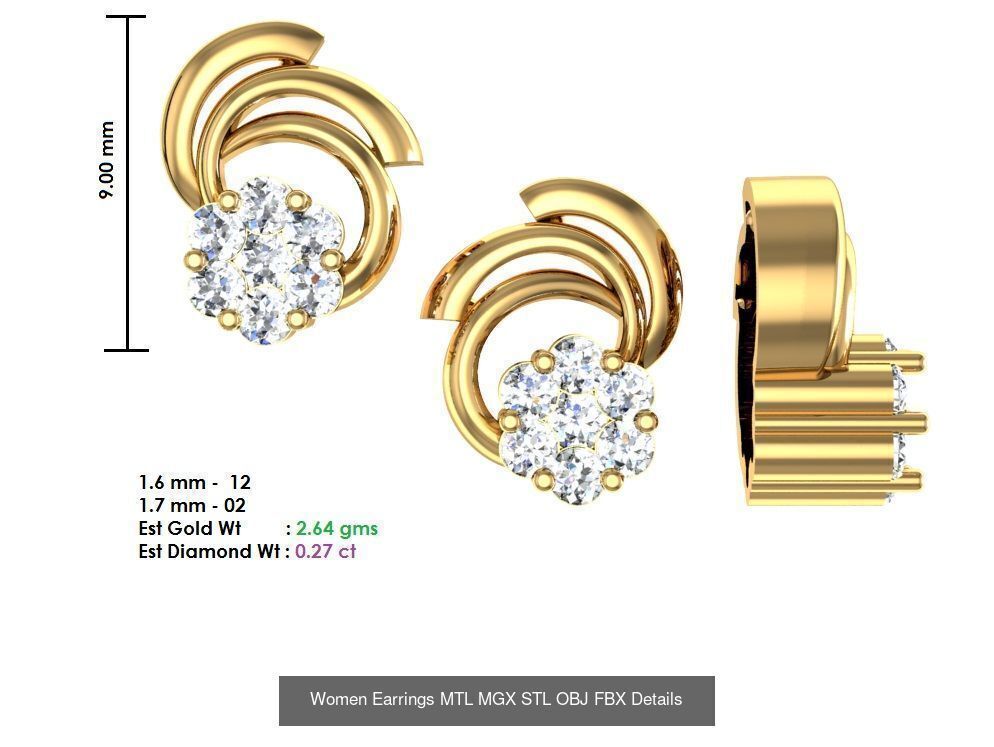196 Women Earrings MTL MGX STL OBJ FBX Details Collection _123
