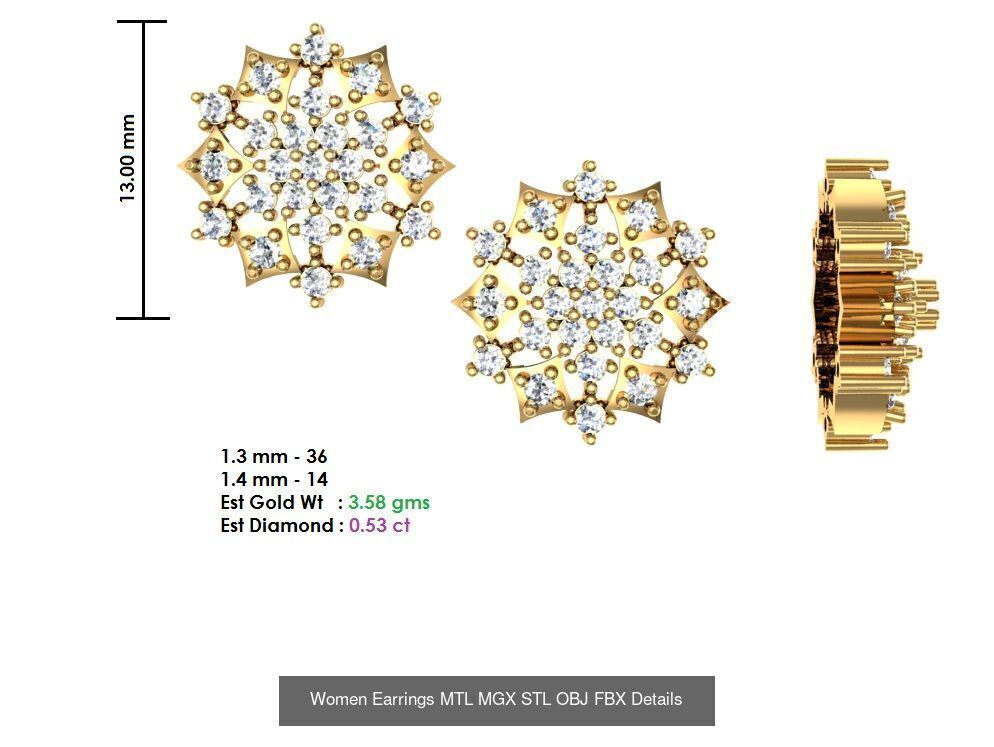 196 Women Earrings MTL MGX STL OBJ FBX Details Collection _203