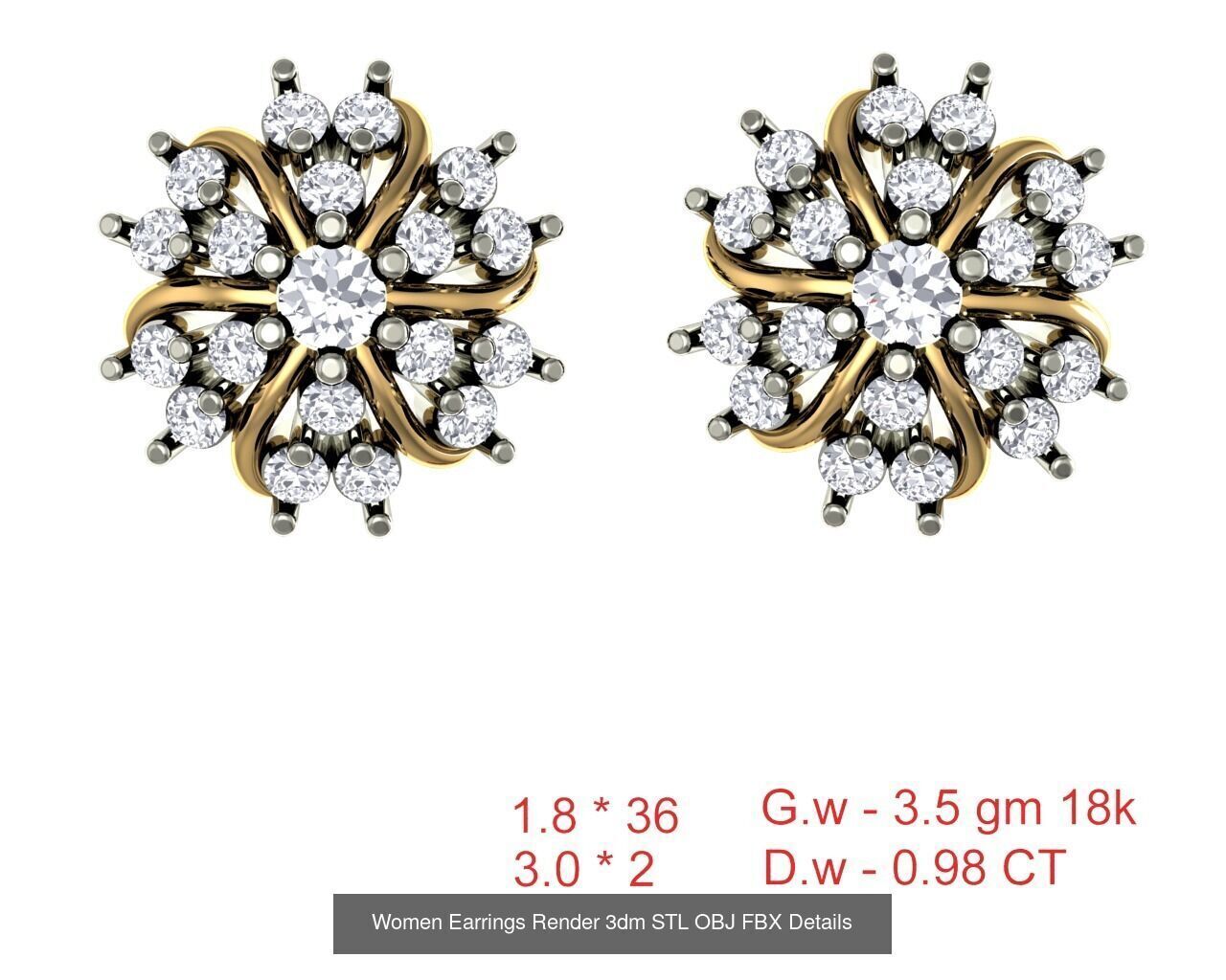196 Women Earrings MTL MGX STL OBJ FBX Details Collection _42