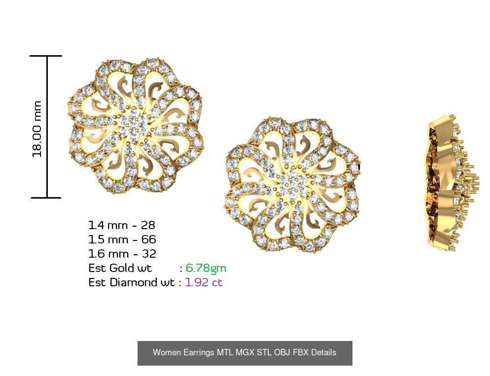 196 Women Earrings MTL MGX STL OBJ FBX Details Collection _119