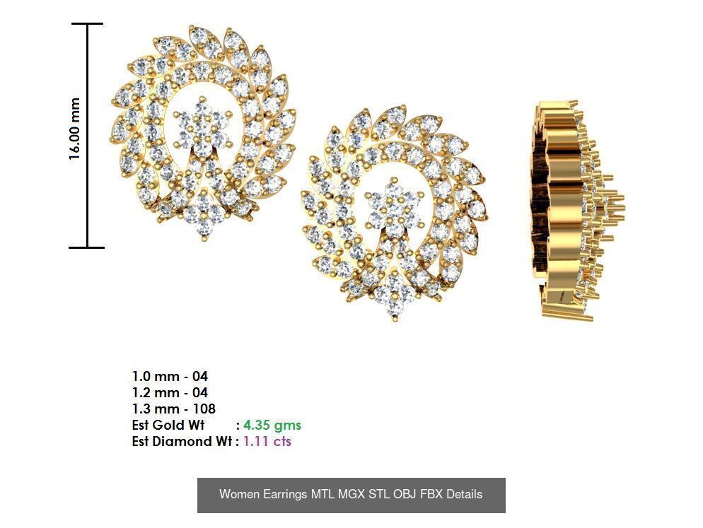 196 Women Earrings MTL MGX STL OBJ FBX Details Collection _183
