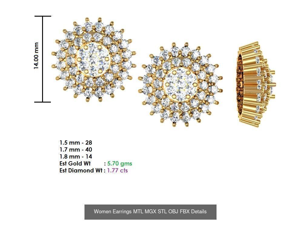 196 Women Earrings MTL MGX STL OBJ FBX Details Collection _131