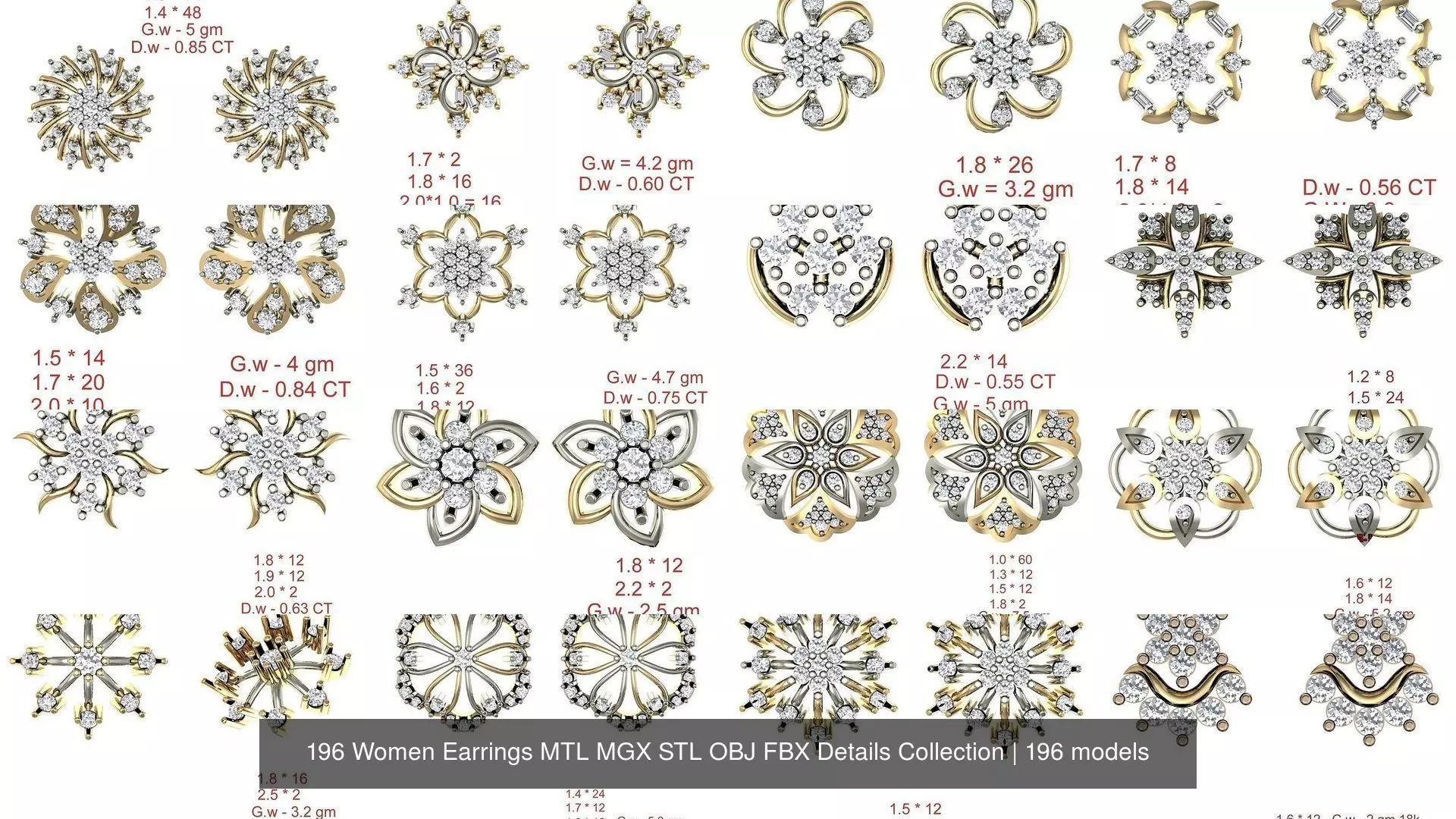 196 Women Earrings MTL MGX STL OBJ FBX Details Collection _0