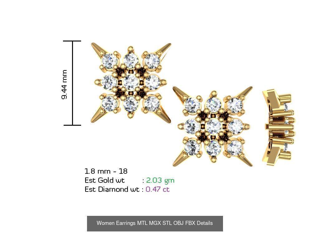 196 Women Earrings MTL MGX STL OBJ FBX Details Collection _79