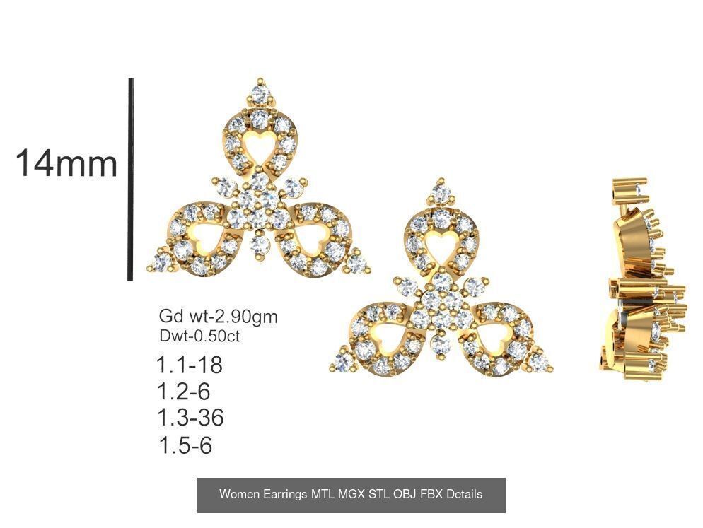 196 Women Earrings MTL MGX STL OBJ FBX Details Collection _154