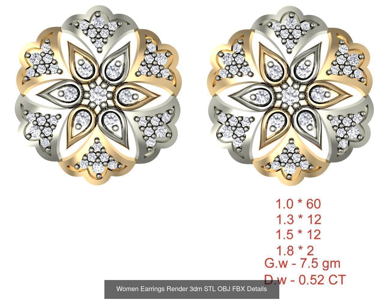 196 Women Earrings MTL MGX STL OBJ FBX Details Collection _35