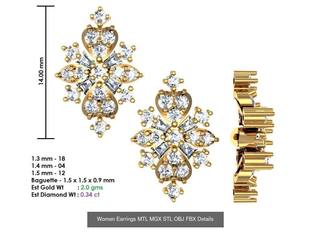 196 Women Earrings MTL MGX STL OBJ FBX Details Collection _207