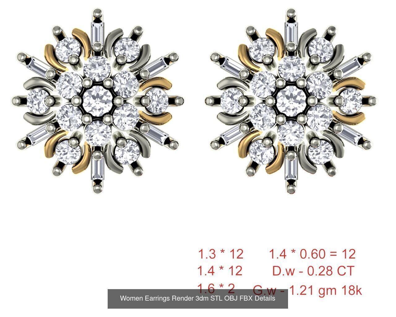 196 Women Earrings MTL MGX STL OBJ FBX Details Collection _62